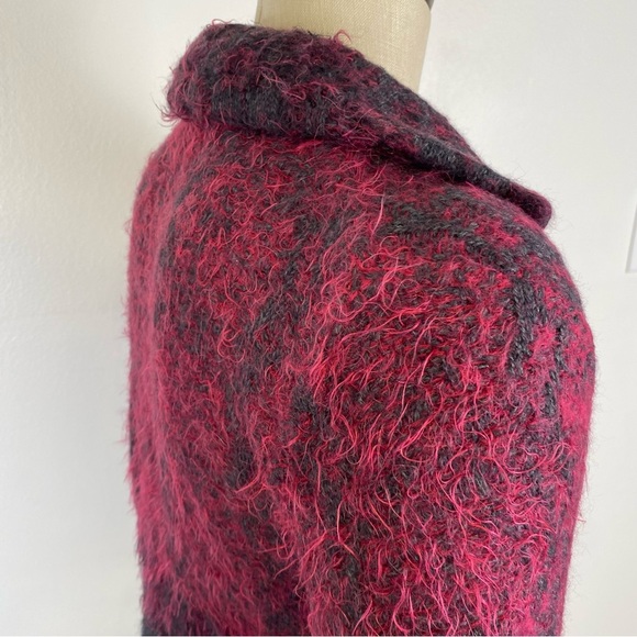 Save The Queen Zip Up Cardigan Size S Moto Alpaca Blend Burgundy Black - Picture 9 of 15